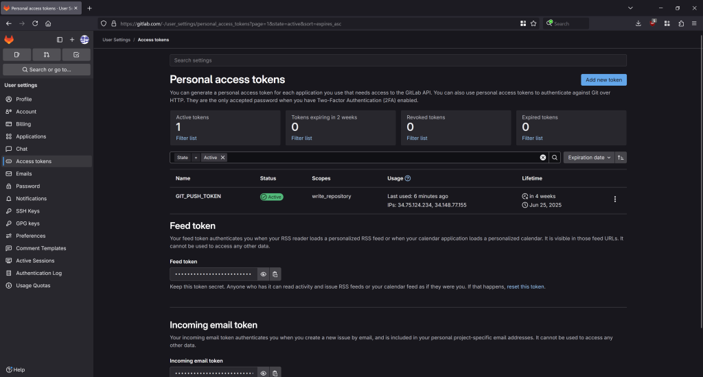 Configure a token to use for pushing results to the repository